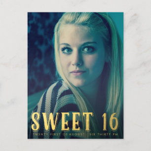 Goldbonbon 16 sechzehn Party-Foto-Postkarte Einladungspostkarte