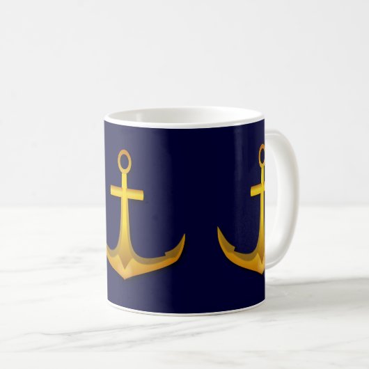 Goldboots-Anker auf Marine-Blau-Seeseethema Kaffeetasse (VorderseiteRechts)