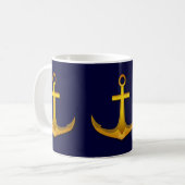 Goldboots-Anker auf Marine-Blau-Seeseethema Kaffeetasse (Vorderseite Links)
