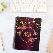 Goldbordeauxrot, geometrisches Monogramm 2022 Planer