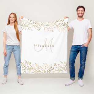 Goldbotanischer personalisierter Name und Monogram Fleecedecke