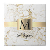 Goldbox aus weißem und goldfarbenem Marmor, Monogr Fliese (Vorderseite)