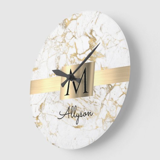 Goldbox aus weißem und goldfarbenem Marmor, Monogr Große Wanduhr (Winkel)