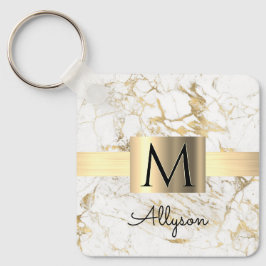 Goldbox aus weißem und goldfarbenem Marmor, Monogr Schlüsselanhänger