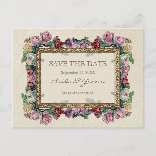 Goldbrakade, florales Formal Save the Date Ankündigungspostkarte (Vorderseite)