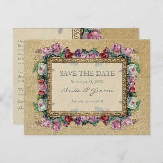 Goldbrakade, florales Formal Save the Date Ankündigungspostkarte (Vorne/Hinten)