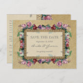 Goldbrakade, florales Formal Save the Date Ankündigungspostkarte (Vorne/Hinten)