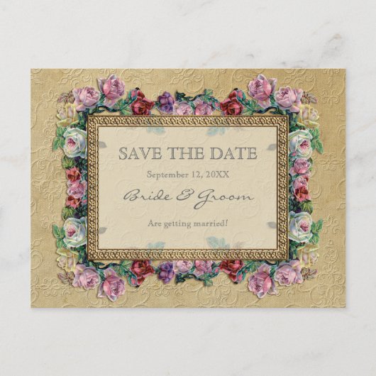 Goldbrakade, florales Formal Save the Date Ankündigungspostkarte (Vorderseite)