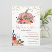 Goldbrasse Rose Blumenkürbis Wasserfarbendusche Einladung (Stehend Vorderseite)