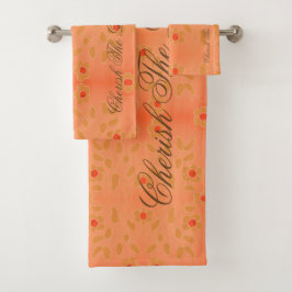 Goldbraune Blütenblüten Badhandtuch Set