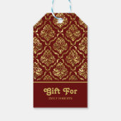 Goldbraune Damastmuster in dunkelrot Geschenkanhänger (Rückseite)