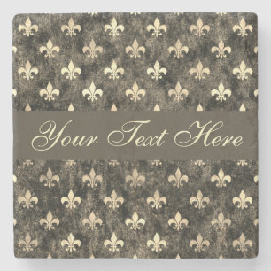 Goldbraune Fleur-de-Lis mit individuellem Text Ste Steinuntersetzer