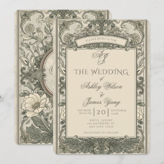 Goldbraune florale botanische Hochzeitseinladung Einladung