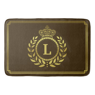 Goldbraune Laurel Wreath Crown Royal Mit Monogramm Badematte