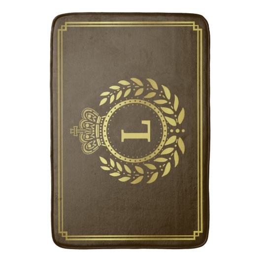 Goldbraune Laurel Wreath Crown Royal Mit Monogramm Badematte (Vorderseite Vertikal)