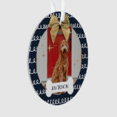 Goldbraune Navy & White Swirt Muster Dog Knochen F Ornament (Vorderseite)