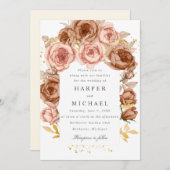 Goldbraune Rosenhochzeit Einladung (Vorne/Hinten)