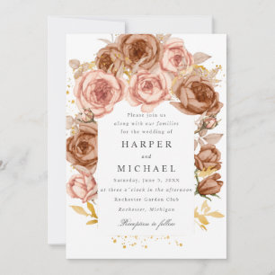 Goldbraune Rosenhochzeit Einladung