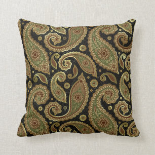 Goldbraune und grüne Pastelltöne vintage Paisley Kissen