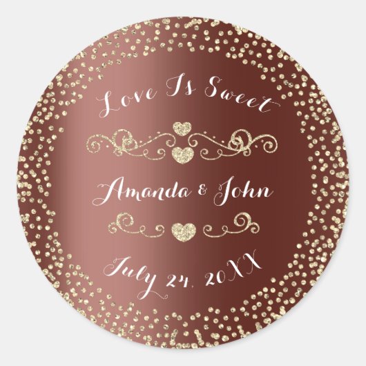 Goldbrauner Glitzer Save the Date Liebe ist süß Runder Aufkleber (Vorderseite)