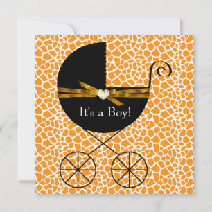 Goldbrauner Kinderwagen Junge Giraffe Baby Shower Einladung