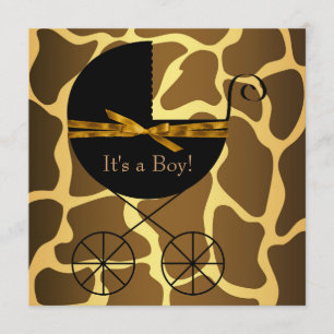 Goldbrauner Kinderwagen Junge Giraffe Baby Shower Einladung