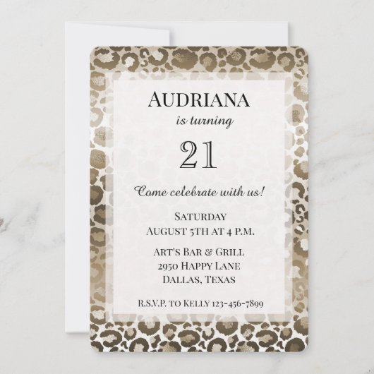 Goldbrauner Leopard Einladung (Vorderseite)