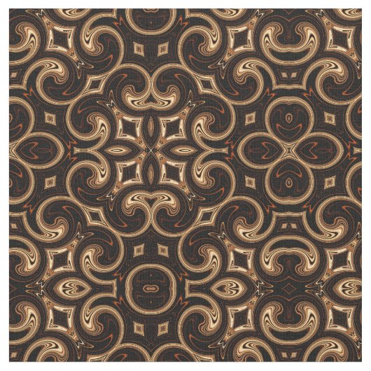 Goldbrauner Schwarz-Medallion-Muster Stoff (Nahaufnahme)