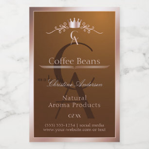 Goldbraunes Produktlabel Roségoldrahmen Monogramm Lebensmitteletikett
