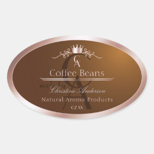 Goldbraunes Produktlabel Roségoldrahmen Monogramm Ovaler Aufkleber