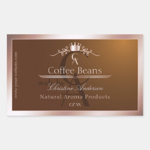Goldbraunes Produktlabel Roségoldrahmen Monogramm Rechteckiger Aufkleber