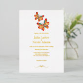 Goldbrennen Orange Butterfly Hochzeit Folieneinladung (Stehend vorne)