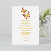 Goldbrennen Orange Butterfly Hochzeit Folieneinladung (Stehend vorne)