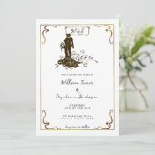 Goldbride Groom Wedding Silhouette Monogram Einladung (Stehend Vorderseite)