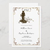 Goldbride Groom Wedding Silhouette Monogram Einladung (Vorne/Hinten)