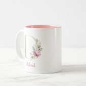 Goldbrief D, Monogramm D, rosa Blumengeschenk ihr Zweifarbige Tasse (Vorderseite Links)