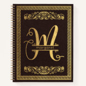Goldbrief M und Name auf Braunleder Mit Monogramm Notizblock (Vorderseite)