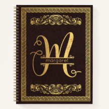 Goldbrief M und Name auf Braunleder Mit Monogramm