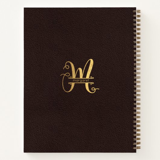 Goldbrief M und Name auf Braunleder Mit Monogramm Notizblock (Rückseite)