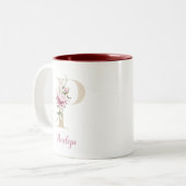 Goldbrief P, Monogramm P, rosa Blumengeschenk ihr Zweifarbige Tasse (Vorderseite Links)