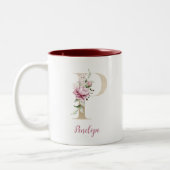 Goldbrief P, Monogramm P, rosa Blumengeschenk ihr Zweifarbige Tasse (Links)