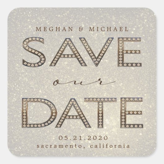 Goldbriefe, die unser Datum in Monogramm gerettet  Quadratischer Aufkleber (Vorderseite)