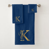 Goldbriefe für Luxus-Monogramm-Gold K auf Blau Badhandtuch Set (Insitu)