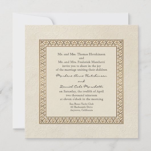 Goldbrokade Damask Florentiner Elegante Hochzeit Einladung (Vorderseite)