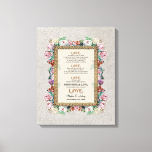 Goldbrokat Blumen Liebe ist Hochzeit Personalisier Leinwanddruck