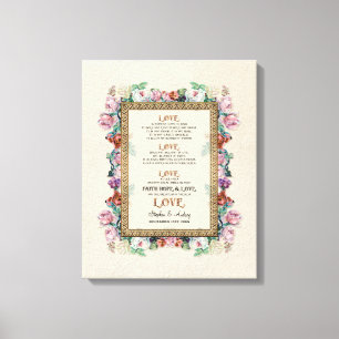 Goldbrokat Blumen Liebe ist Hochzeit Personalisier Leinwanddruck