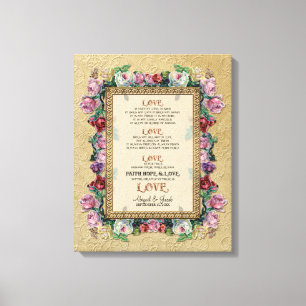 Goldbrokat Blumen Liebe ist Hochzeit Personalisier Leinwanddruck