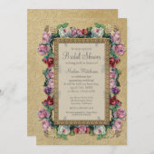 Goldbrokat-formales elegantes mit BlumenBrautparty Einladung (Vorne/Hinten)