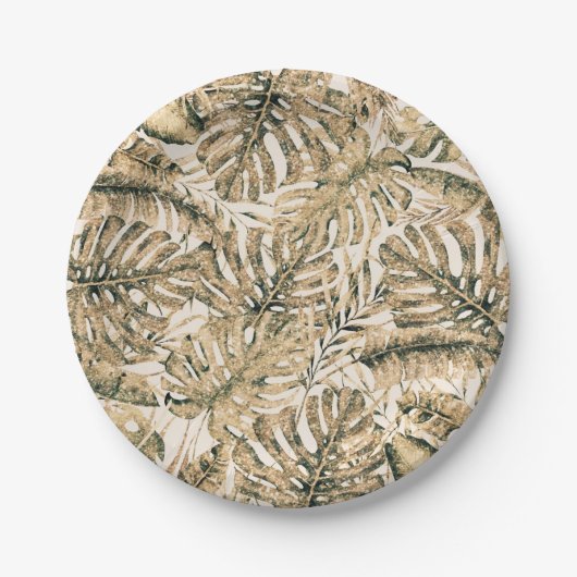 Goldbronze Glitzer Tropical Palm Blätter Hochzeit Pappteller (Vorderseite)
