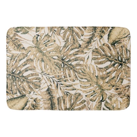 Goldbronze Glitzer Tropical Palm Blätter Insel Badematte (Vorderseite)